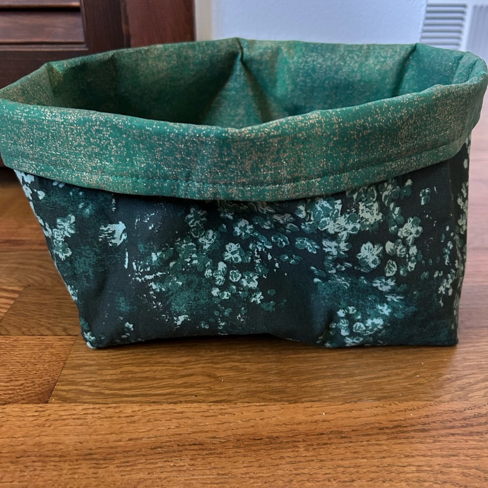 Hand Crafted Floral Green Fabric Basket